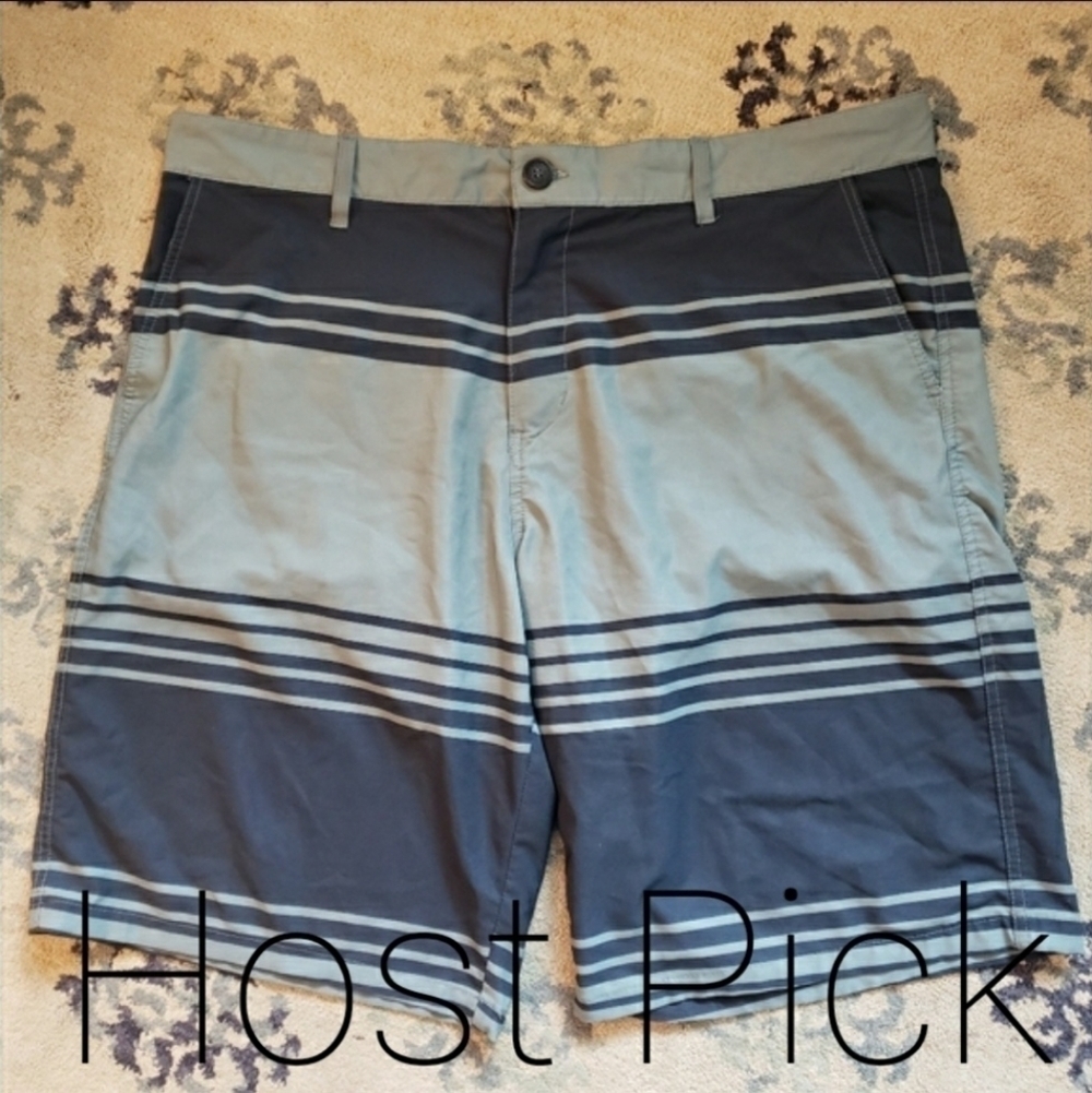 Ocean Pacific Swim Board Shorts Color Block Striped Men's 38 Grey 4 Way Stretch